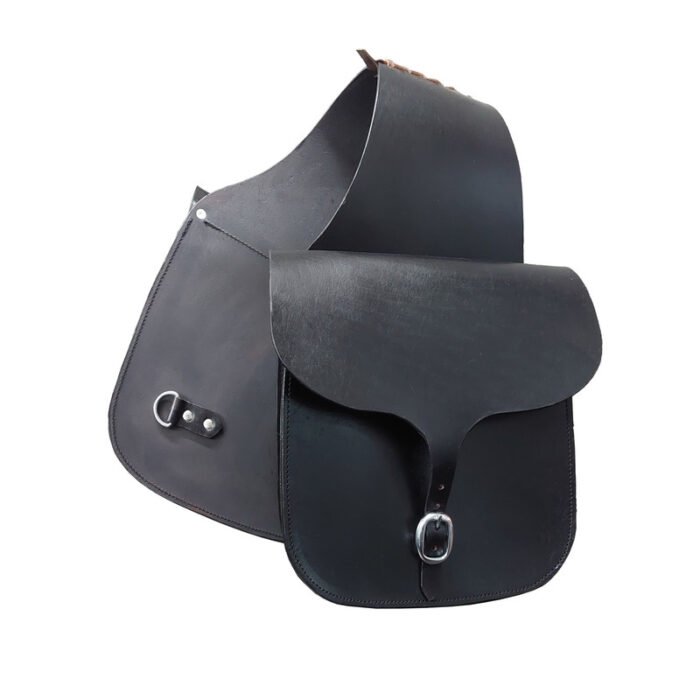 Leather Saddle Bag Black Single Strap Plain Leather - Image 1