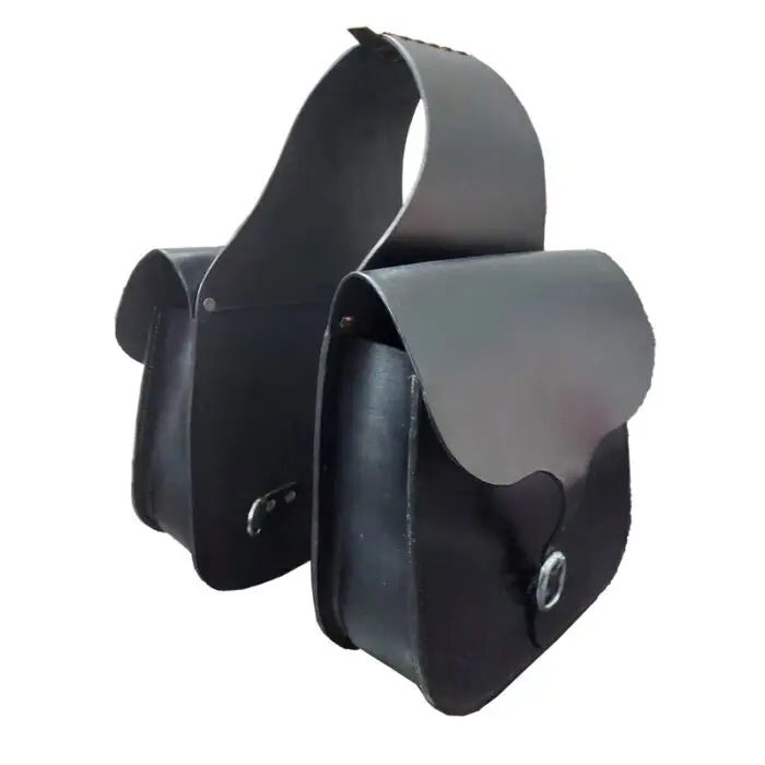 Leather Saddle Bag Black Single Strap Plain Leather - Image 3