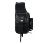 Leather Saddle Bag Black Floral Carved Decorated With Studs 10x10 size - Image 2