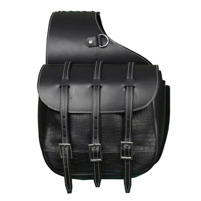 Leather Saddle Bag Black Three Strap - Image 1