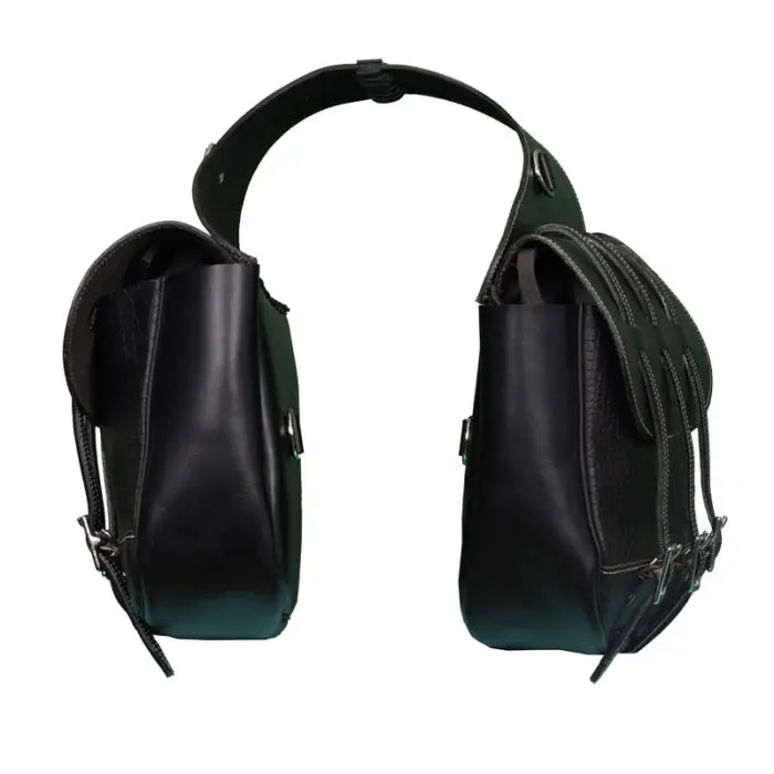 Leather Saddle Bag Black Three Strap - Image 2