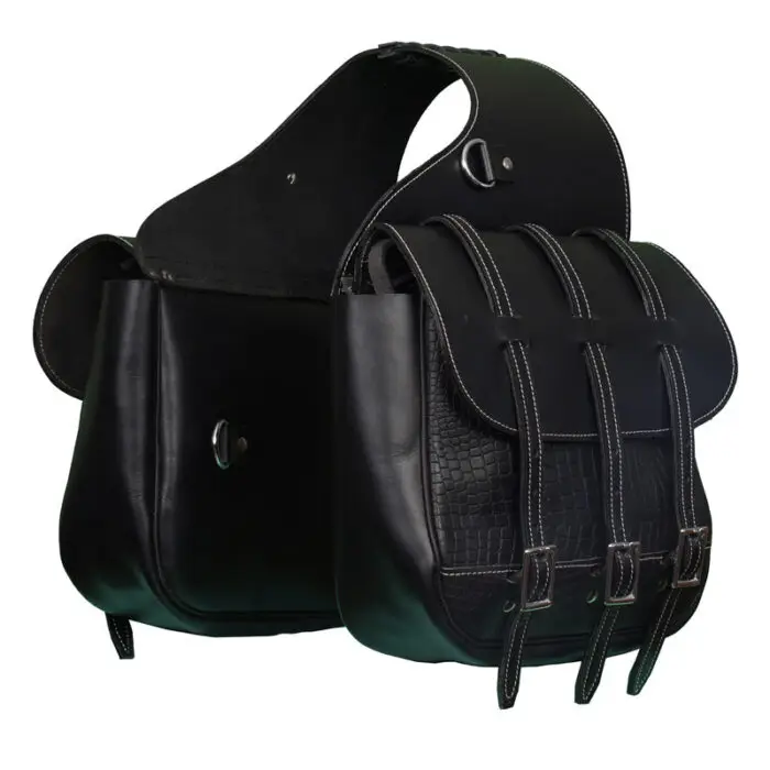 Leather Saddle Bag Black Three Strap - Image 3