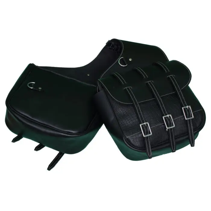 Leather Saddle Bag Black Three Strap - Image 4