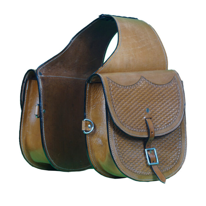 Leather Saddle Bag Brown Single Strap Mat Tooled Leather Saddle bag - Image 1