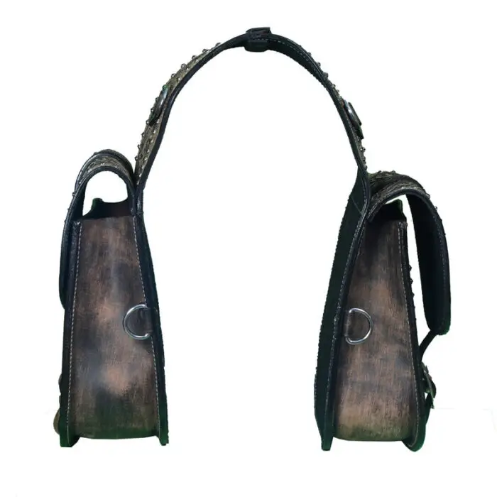 Leather Saddle Bag Black Roughout Floral Tooled and Cross Design - Image 2