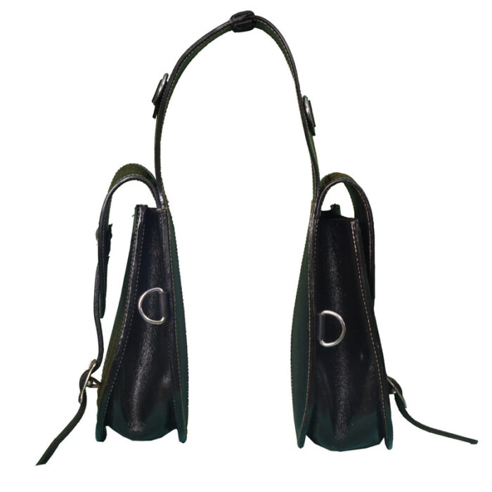Leather Saddle Bag  Black Two Strap Tooled Leather Saddle Bag - Image 3