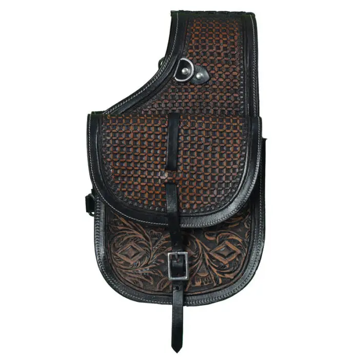 Leather Saddle Bag Black Single Strap Tooled Saddle Bag - Image 2