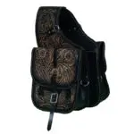 Leather Saddle Bag Black Floral Carved 10x10 size