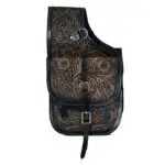 Leather Saddle Bag Black Floral Carved 10x10 size - Image 2