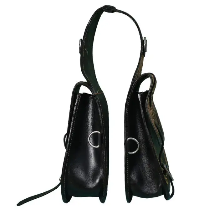 Leather Saddle Bag Black Floral Carved 10x10 size - Image 3