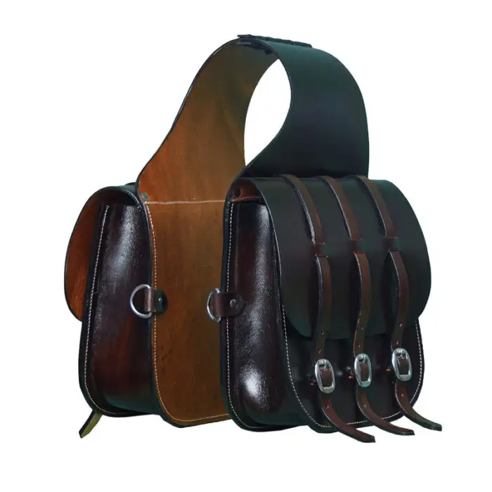 Leather Saddle Bag Three Strap Plain Leather Design - Image 1