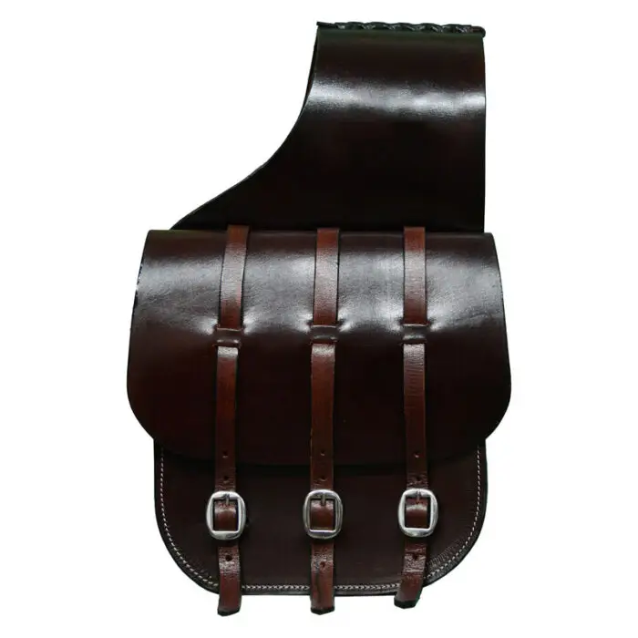 Leather Saddle Bag Three Strap Plain Leather Design - Image 2