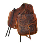 Leather Saddle Bag Brown Single Strap Floral Tooled Leather Saddle Bag - Image 2