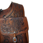 Leather Saddle Bag Brown Single Strap Floral Tooled Leather Saddle Bag - Image 3