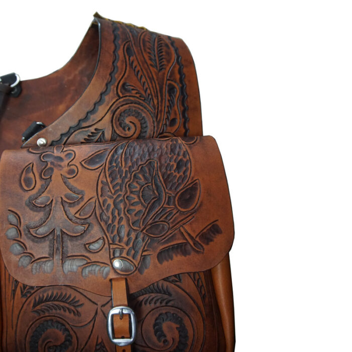 Leather Saddle Bag Brown Single Strap Floral Tooled Leather Saddle Bag - Image 3