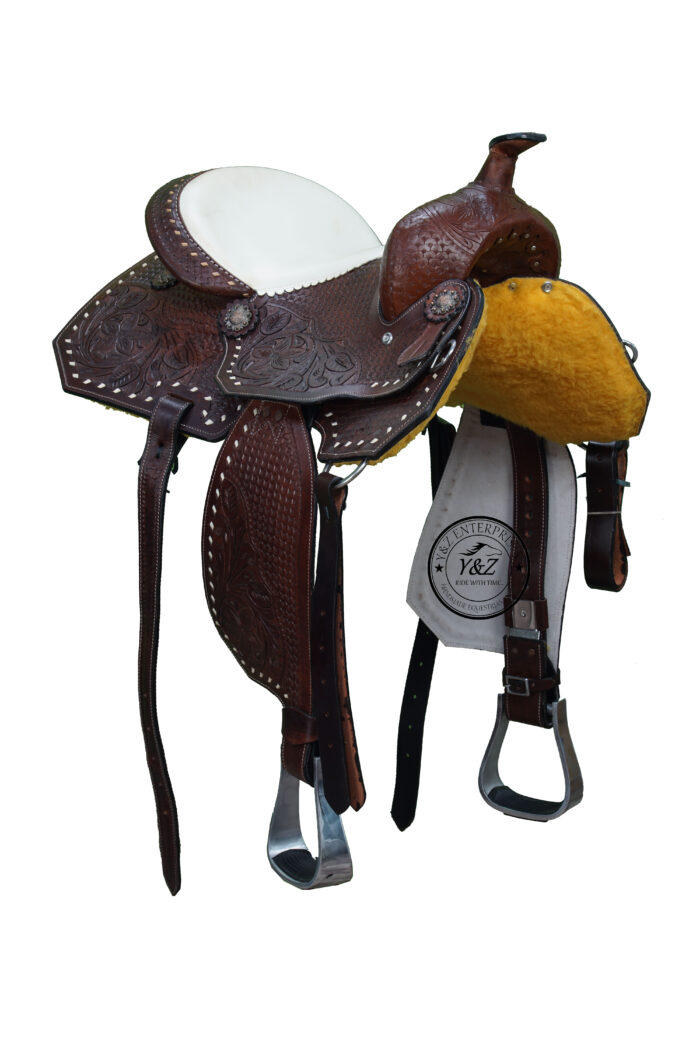 Leather Western Barrel Racing Horse Saddle With Tack Set - Image 2