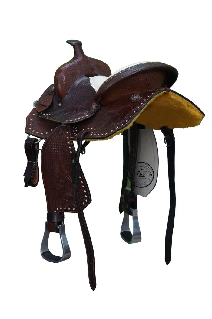 Leather Western Barrel Racing Horse Saddle With Tack Set - Image 3