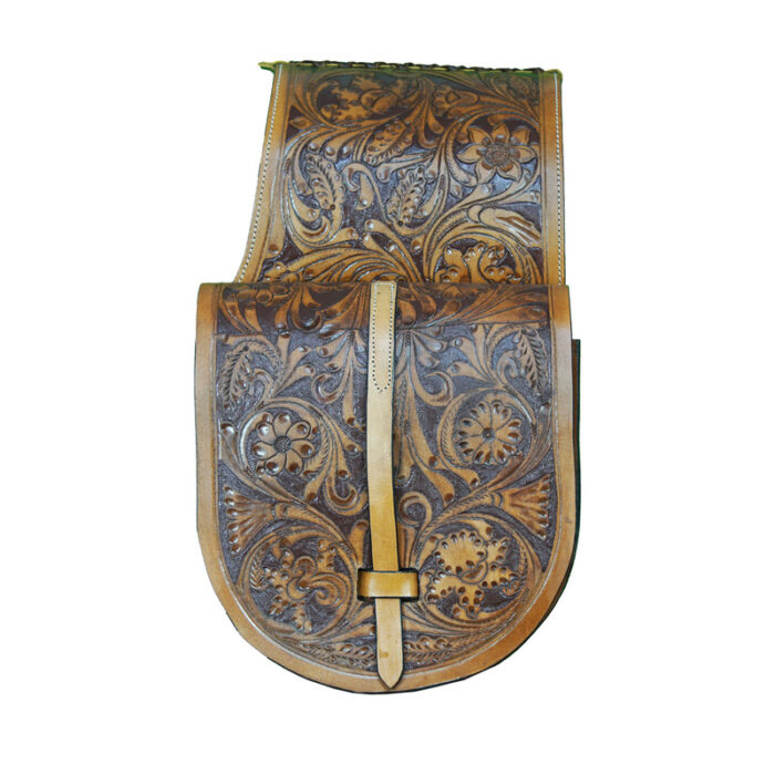 Leather Saddle Bag Brown Single Strap Floral Carving Saddle Bag - Image 2
