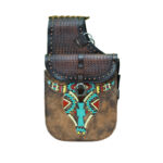 Leather Saddle Bag Brown Single Strap Bull Skull Painted Saddle Bag - Image 2