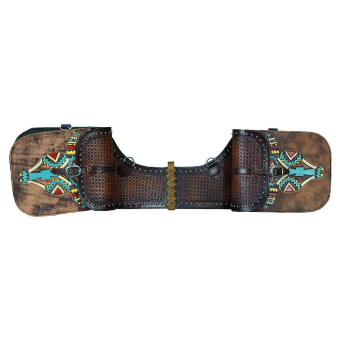 Leather Saddle Bag Brown Single Strap Bull Skull Painted Saddle Bag - Image 4