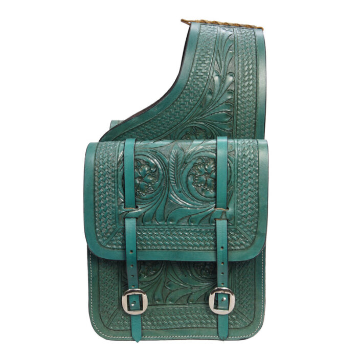 Leather Saddle Bag Brown Floral Carved Two Strap-1 - Image 2