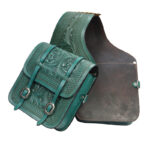 Leather Saddle Bag Brown Floral Carved Two Strap-1 - Image 4