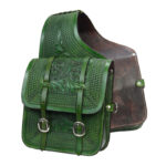 Leather Saddle Bag Brown Floral Carved Two Strap-2 - Image 2