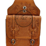 Leather Saddle Bag Brown Floral Tooled Two Strap Saddle Bag