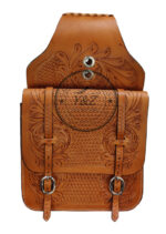 Leather Saddle Bag Brown Floral Tooled Two Strap Saddle Bag