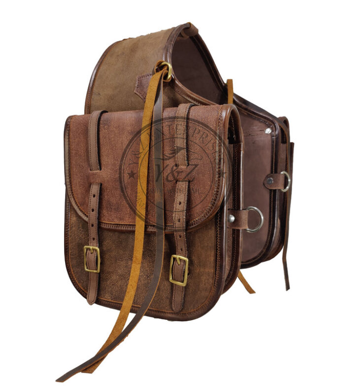 Leather Saddle Bag Brown Rough Out Saddle Bag - Image 2