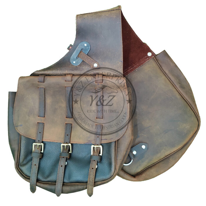 Leather Horse Saddle Bag, Old Military Style, Antique Look, for Pleasure Trail Riding - Image 1