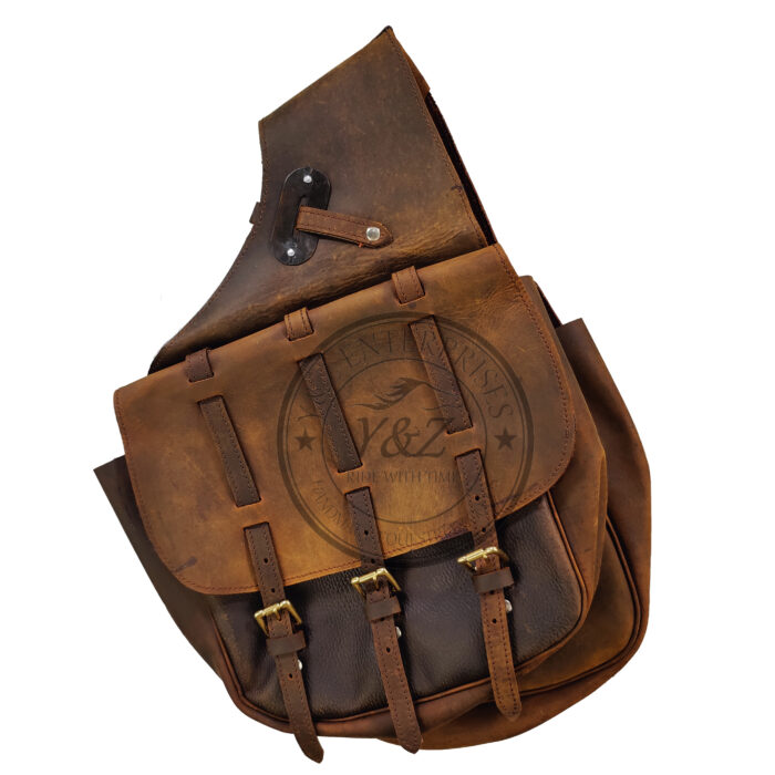 Leather Horse Saddle Bag, Old Military Style, Antique Look, for Pleasure Trail Riding - Image 2